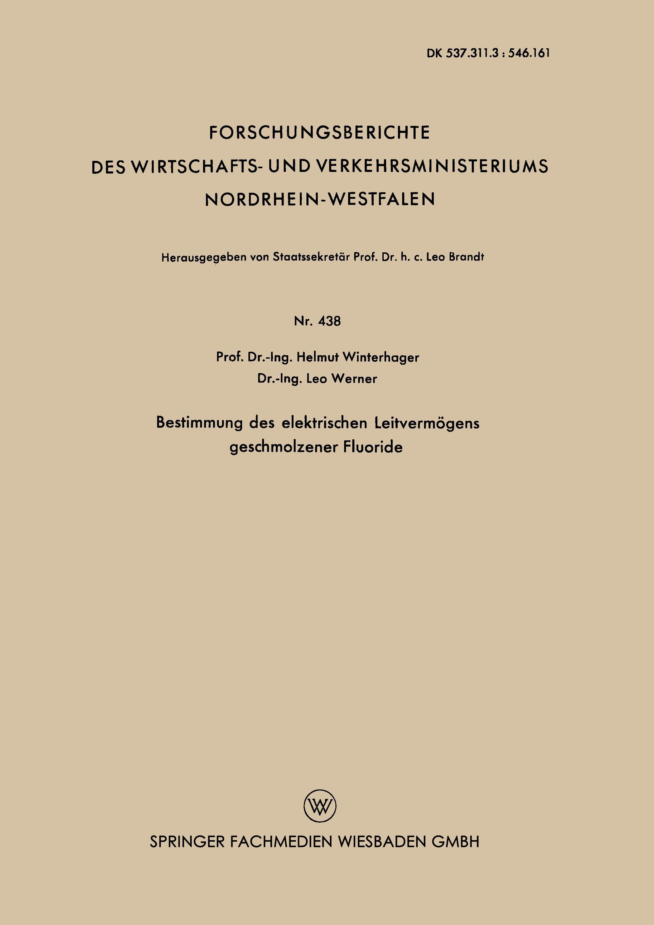 Bestimmung des elektrischen Leitvermögens geschmolzener Fluoride