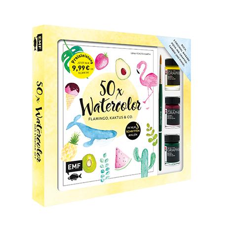 50 x Watercolor - Flamingo, Kaktus & Co. - Starter-Set - Sonderausgabe