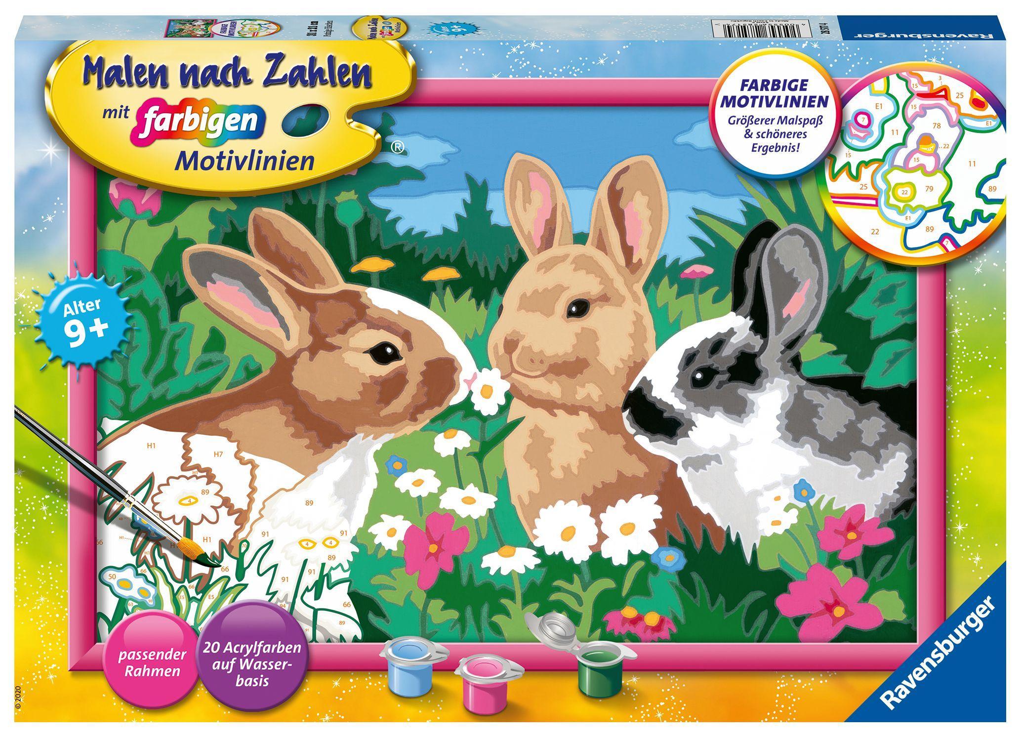 Ravensburger Malen nach Zahlen 28517 - Putzige Häschen - Kinder ab 9 Jahren