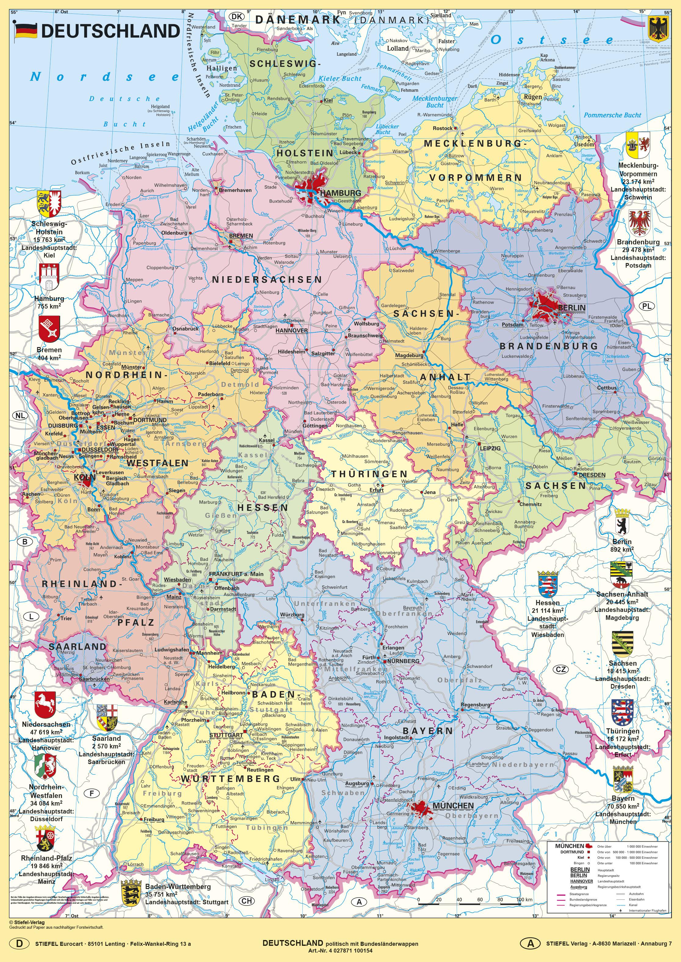 Deutschland politisch mit Bundesländerwappen