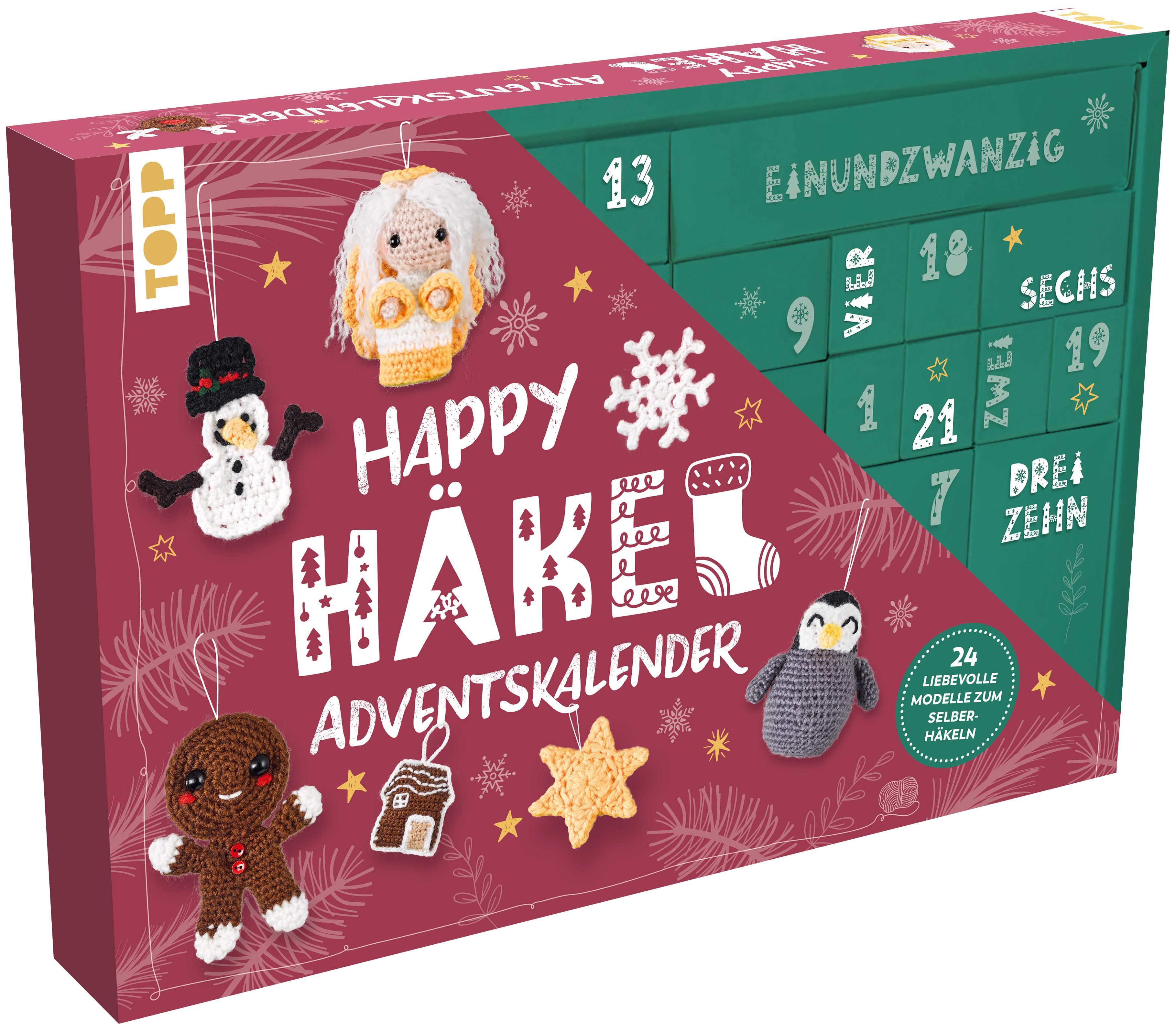 Happy Häkel-Adventskalender. Mit Material und Anleitungsbuch für 24 Häkelprojekte