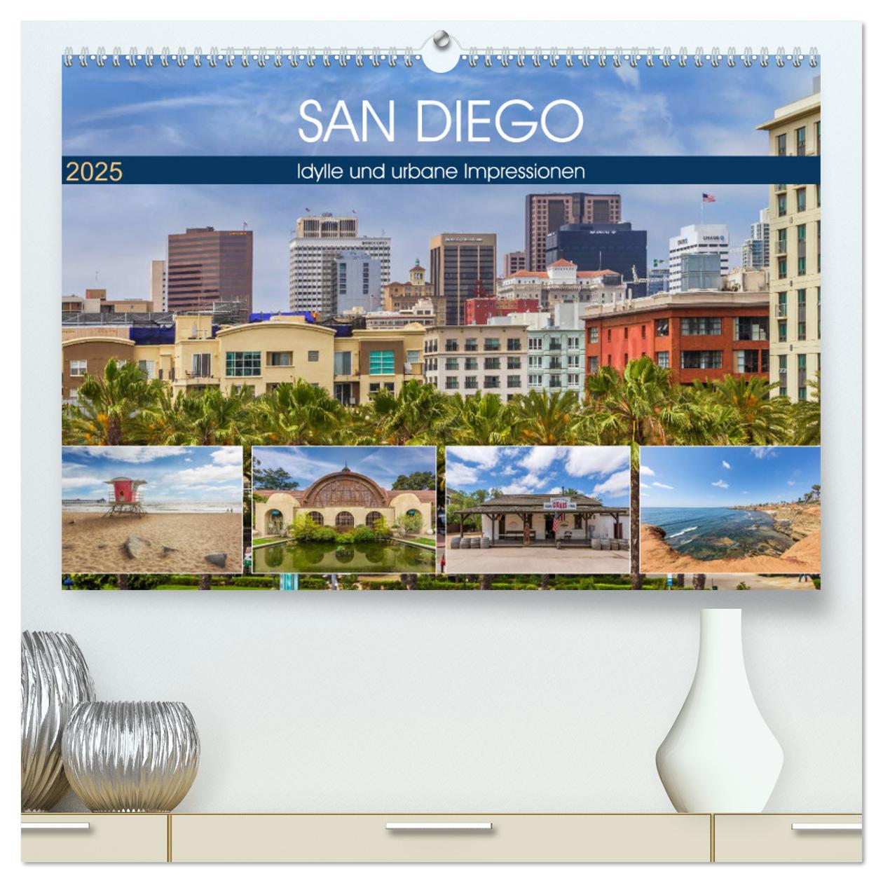 SAN DIEGO Idylle und urbane Impressionen (hochwertiger Premium Wandkalender 2025 DIN A2 quer), Kunstdruck in Hochglanz