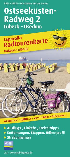 Radwanderkarte Ostseeküsten-Radweg 2 Lübeck-Usedom 1 : 50 000