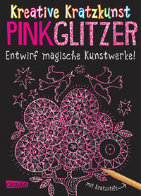 Kratzbilder für Kinder: Kreative Kratzkunst: Pink Glitzer: Set mit 10 Kratzbildern, Anleitungsbuch und Holzstift