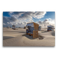 Premium Textil-Leinwand 75 x 50 cm Quer-Format Sandverwehungen an den Strandkörben am Strand von St. Peter-Ording | Wandbild, HD-Bild auf Keilrahmen, Fertigbild auf hochwertigem Vlies, Leinwanddruck von Annett Mirsberger