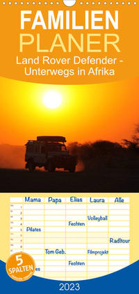 Familienplaner Land Rover Defender - Unterwegs in Afrika (Wandkalender 2023 , 21 cm x 45 cm, hoch)