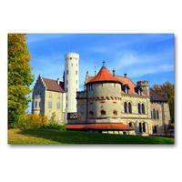 Premium Textil-Leinwand 90 x 60 cm Quer-Format Schloss Lichtenstein | Wandbild, HD-Bild auf Keilrahmen, Fertigbild auf hochwertigem Vlies, Leinwanddruck von GUGIGEI