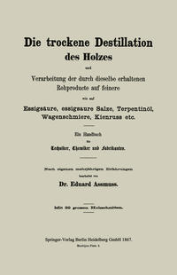 Die trockene Destillation des Holzes und Verarbeitung der durch dieselbe erhaltenen Rohproducte auf feinere, wie auf Essigsäure, essigsaure Salze, Terpentinöl, Wagenschmiere, Kienruss etc.