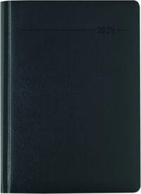 Zettler - Buchkalender Balacron 2025 schwarz, 15x21cm, Taschenkalender im Balacron Einband mit 416 Seiten, 1 Tag auf 1 Seite, Adressteil, Monatsübersicht, Mondphasen und internationales Kalendarium