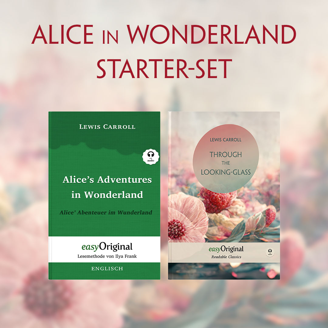 Alice im Wunderland Starter-Paket Geschenkset - 2 Bücher (mit Audio-Online) + Marmorträume Schreibset Premium