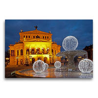 Premium Textil-Leinwand 75 x 50 cm Quer-Format Alte Oper und Lucae-Brunnen | Wandbild, HD-Bild auf Keilrahmen, Fertigbild auf hochwertigem Vlies, Leinwanddruck von Prime Selection