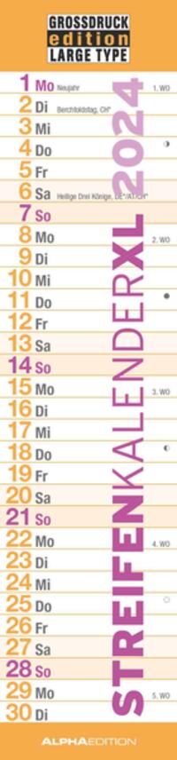 Alpha Edition GROSSDRUCK Streifenplaner XL Streifenkalender 2024, im Format 15 x 64 cm, Monatskalender, Bürokalender