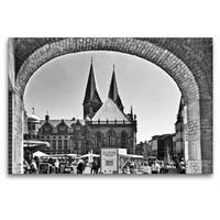 Premium Textil-Leinwand 120 x 80 cm Quer-Format Bremen. Aussicht über den "Unser Lieben Frauen Kirchhoff" zum Rathaus und St.Petri Dom | Wandbild, HD-Bild auf Keilrahmen, Fertigbild auf hochwertigem Vlies, Leinwanddruck von Paul Michalzik