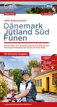 ADFC-Radtourenkarte DK2 Dänemark/Jütland Süd/ Fünen 1:150.000, reiß- und wetterfest, E-Bike geeignet, GPS-Tracks Download, mit Bett+Bike Symbolen, mit Kilometer-Angaben