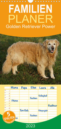 Familienplaner Golden Retriever Power (Wandkalender 2023 , 21 cm x 45 cm, hoch)