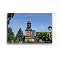 Premium Textil-Leinwand 45 x 30 cm Quer-Format Evangelische Kirche | Wandbild, HD-Bild auf Keilrahmen, Fertigbild auf hochwertigem Vlies, Leinwanddruck von Petrus Bodenstaff