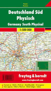 Deutschland Süd physisch, 1:500.000, Poster metallbestäbt