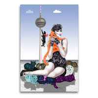 Premium Textil-Leinwand 60 x 90 cm Hoch-Format Mädchen mit Raubkatzen am Alexanderplatz / TV tower | Wandbild, HD-Bild auf Keilrahmen, Fertigbild auf hochwertigem Vlies, Leinwanddruck von Sara Horwath Burlesque up your wall