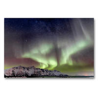 Premium Textil-Leinwand 90 x 60 cm Quer-Format Nordlichter am Lyngenfjord | Wandbild, HD-Bild auf Keilrahmen, Fertigbild auf hochwertigem Vlies, Leinwanddruck von AkremaFotoArt