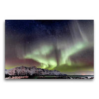 Premium Textil-Leinwand 75 x 50 cm Quer-Format Nordlichter am Lyngenfjord | Wandbild, HD-Bild auf Keilrahmen, Fertigbild auf hochwertigem Vlies, Leinwanddruck von AkremaFotoArt