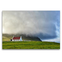 Premium Textil-Leinwand 120 x 80 cm Quer-Format Wetterfront auf Island. Die Kirche von Sæból in den Westfjorde. | Wandbild, HD-Bild auf Keilrahmen, Fertigbild auf hochwertigem Vlies, Leinwanddruck von Klaus Gerken