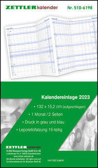 Kalender-Ersatzeinlage 2023 - für den Taschenplaner Typ 520 - 8,8x15,2 cm - 1 Monat auf 2 Seiten - separates Adressheft - faltbar - Notiz-Heft - 520-6198