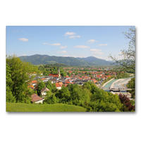 Premium Textil-Leinwand 90 x 60 cm Quer-Format Aussicht vom Kalvarienberg auf Bad Tölz | Wandbild, HD-Bild auf Keilrahmen, Fertigbild auf hochwertigem Vlies, Leinwanddruck von SusaZoom