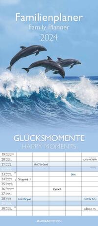 Alpha Edition Glücksmomente Familienplaner 2024, im Format 19,5 x 45 cm, Monatskalender mit Ferienterminen, Familienkalender mit 5 Spalten