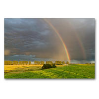 Premium Textil-Leinwand 90 x 60 cm Quer-Format Doppelter Regenbogen am Abendhimmel | Wandbild, HD-Bild auf Keilrahmen, Fertigbild auf hochwertigem Vlies, Leinwanddruck von Rolf Pötsch