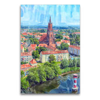 Premium Textil-Leinwand 60 x 90 cm Hoch-Format Blick über die Altstadt von Rathenow mit Sankt-Marien-Andreas-Kirche und Havel | Wandbild, HD-Bild auf Keilrahmen, Fertigbild auf hochwertigem Vlies, Leinwanddruck von Anja Frost