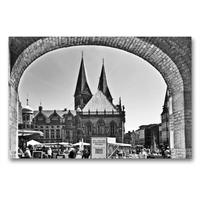 Premium Textil-Leinwand 90 x 60 cm Quer-Format Bremen. Aussicht über den "Unser Lieben Frauen Kirchhoff" zum Rathaus und St.Petri Dom | Wandbild, HD-Bild auf Keilrahmen, Fertigbild auf hochwertigem Vlies, Leinwanddruck von Paul Michalzik