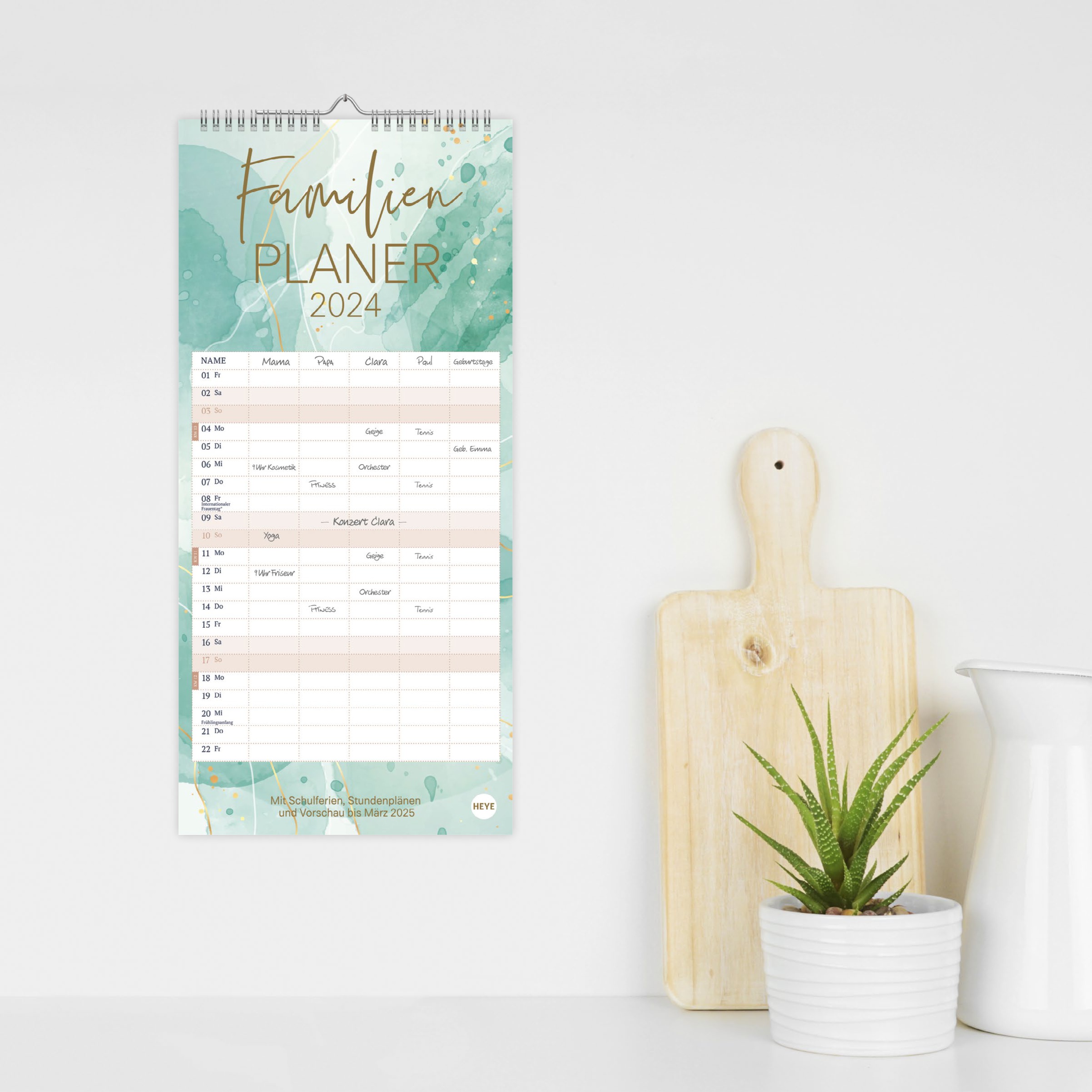 Watercolor Familienplaner 2024. Großer Familienkalender mit viel Platz für Termine und schönem Design: Organisationstool und Blickfang in einem! Kalender 2024 mit 5 Spalten.