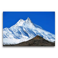 Premium Textil-Leinwand 75 x 50 cm Quer-Format Der Manaslu (8163 m) zwischen Samagaon und Birendra See (3600 m) | Wandbild, HD-Bild auf Keilrahmen, Fertigbild auf hochwertigem Vlies, Leinwanddruck von Ulrich Senff