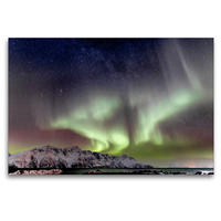 Premium Textil-Leinwand 120 x 80 cm Quer-Format Nordlichter am Lyngenfjord | Wandbild, HD-Bild auf Keilrahmen, Fertigbild auf hochwertigem Vlies, Leinwanddruck von AkremaFotoArt