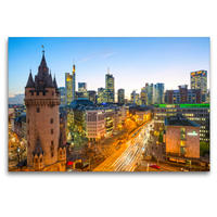 Premium Textil-Leinwand 120 x 80 cm Quer-Format Skyline bei Dämmerung, links der Eschenheimer Turm | Wandbild, HD-Bild auf Keilrahmen, Fertigbild auf hochwertigem Vlies, Leinwanddruck von Prime Selection