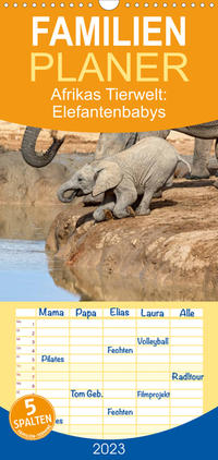 Familienplaner Afrikas Tierwelt: Elefantenbabys (Wandkalender 2023 , 21 cm x 45 cm, hoch)