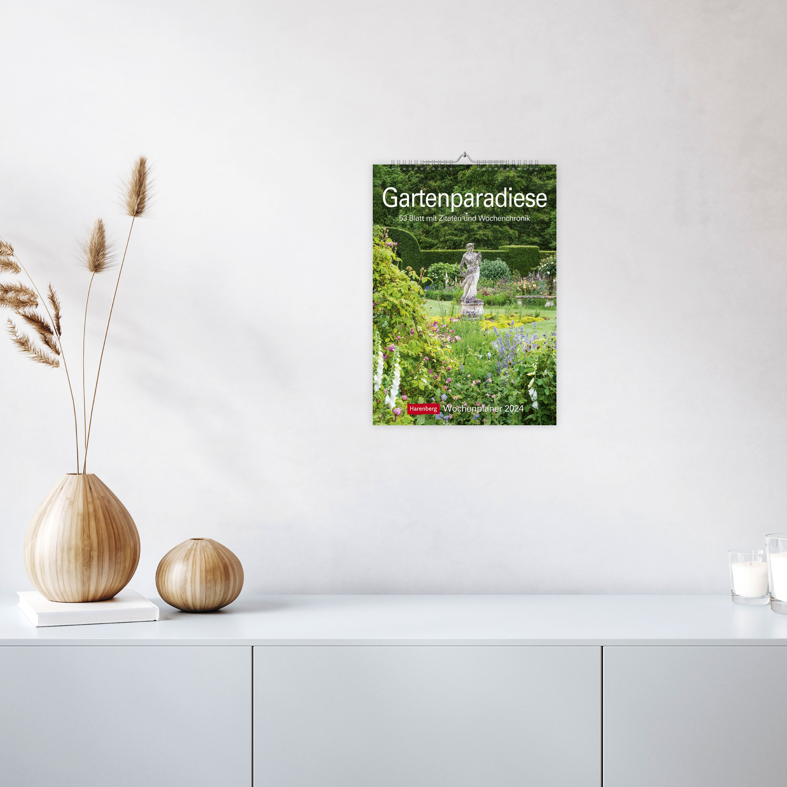 Gartenparadiese Wochenplaner 2024. Dekorativer Wandkalender zum Eintragen mit 53 romantischen Garten-Fotos und Zitaten. Termin-Kalender 2024 für die Wand. 25 x 35,5 cm