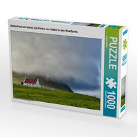 CALVENDO Puzzle Wetterfront auf Island. Die Kirche von Sæból in den Westfjorde. 1000 Teile Lege-Größe 64 x 48 cm Foto-Puzzle Bild von Klaus Gerken