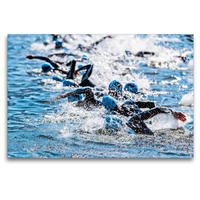 Premium Textil-Leinwand 120 x 80 cm Quer-Format Triathlon: Extremsport hier beim Schwimmen | Wandbild, HD-Bild auf Keilrahmen, Fertigbild auf hochwertigem Vlies, Leinwanddruck von CALVENDO