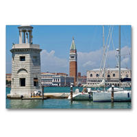 Premium Textil-Leinwand 90 x 60 cm Quer-Format Leuchtturm mit Blick auf die Lagune von Venedig und dem Campanile | Wandbild, HD-Bild auf Keilrahmen, Fertigbild auf hochwertigem Vlies, Leinwanddruck von Marion Meyer © Stimmungsbilder1