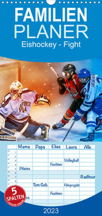 Familienplaner Eishockey - Fight (Wandkalender 2023 , 21 cm x 45 cm, hoch)