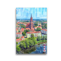 Premium Textil-Leinwand 30 x 45 cm Hoch-Format Blick über die Altstadt von Rathenow mit Sankt-Marien-Andreas-Kirche und Havel | Wandbild, HD-Bild auf Keilrahmen, Fertigbild auf hochwertigem Vlies, Leinwanddruck von Anja Frost