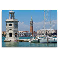 Premium Textil-Leinwand 120 x 80 cm Quer-Format Leuchtturm mit Blick auf die Lagune von Venedig und dem Campanile | Wandbild, HD-Bild auf Keilrahmen, Fertigbild auf hochwertigem Vlies, Leinwanddruck von Marion Meyer © Stimmungsbilder1