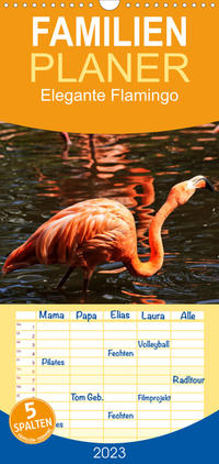 Familienplaner Elegante Flamingo (Wandkalender 2023 , 21 cm x 45 cm, hoch)