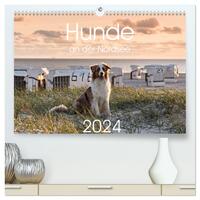 Hunde an der Nordsee (hochwertiger Premium Wandkalender 2024 DIN A2 quer), Kunstdruck in Hochglanz