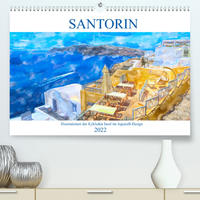 Santorin - Illustrationen der Kykladen Insel im Aquarell-Design (Premium, hochwertiger DIN A2 Wandkalender 2022, Kunstdruck in Hochglanz)