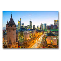 Premium Textil-Leinwand 90 x 60 cm Quer-Format Skyline bei Dämmerung, links der Eschenheimer Turm | Wandbild, HD-Bild auf Keilrahmen, Fertigbild auf hochwertigem Vlies, Leinwanddruck von Prime Selection