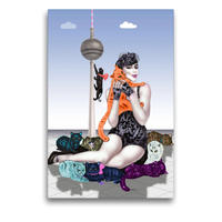 Premium Textil-Leinwand 50 x 75 cm Hoch-Format Mädchen mit Raubkatzen am Alexanderplatz / TV tower | Wandbild, HD-Bild auf Keilrahmen, Fertigbild auf hochwertigem Vlies, Leinwanddruck von Sara Horwath Burlesque up your wall