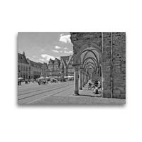 Premium Textil-Leinwand 45 x 30 cm Quer-Format Der Marktplatz in Bremen, ein Blick vorbei am Rathaus, in der Mitte der Roland, links der Schütting | Wandbild, HD-Bild auf Keilrahmen, Fertigbild auf hochwertigem Vlies, Leinwanddruck von Paul Michalzik