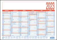 Arbeitstagekalender blau-rot 2023 - A4 (29,7 x 21 cm) - 6 Monate auf 1 Seite - Tafelkalender - Plakatkalender - Jahresplaner - 910-0015